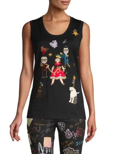 Shop Dolce & Gabbana Embroidered Cotton-blend Tank Top In Black