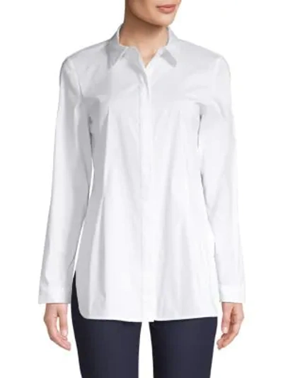 Shop Lafayette 148 Spread-collar Cotton-blend Shirt In White