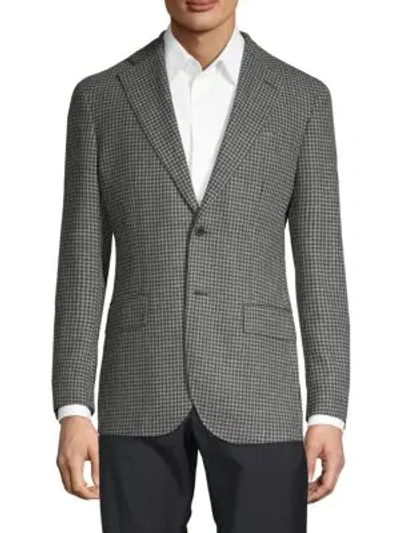 Shop Lubiam Wool & Linen Houndstooth Blazer In Black Grey