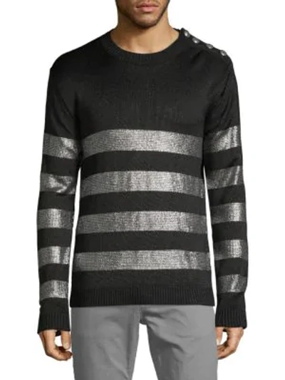 Shop Balmain Metallic Stripe Shoulder-button Sweater In Black Grey
