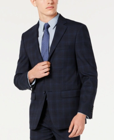 Calvin Klein Men's X-fit Extra-slim Fit Infinite Stretch Navy Blue  Windowpane Wool Suit Jacket | ModeSens