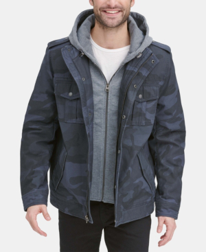 levi's men's two pocket hooded trucker jacket