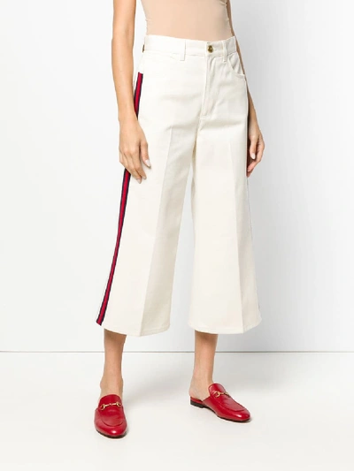 Shop Gucci Web Side Stripe Trousers In White