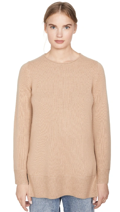 Shop Vince Crew Neck Cashmere Tunic Sweater In Camel