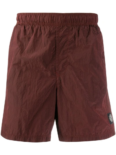 Shop Stone Island Logo Patch Track Shorts In Red