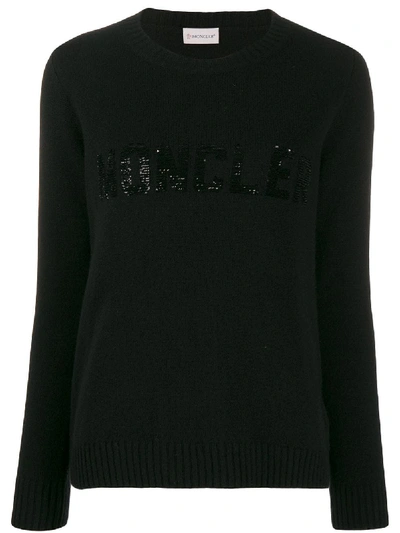 Shop Moncler Logo Crenweck Sweater In Black