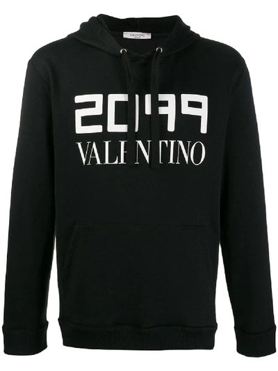 Shop Valentino 2100  Print Hooded Sweatshirt In Black