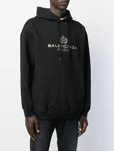 Shop Balenciaga Print Cotton Hooded Sweatshirt In Black