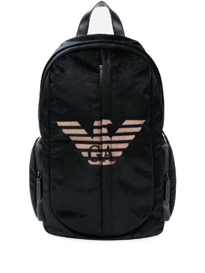 Shop Emporio Armani Logo Cotton Backpack In Black