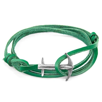 Shop Anchor & Crew Fern Green Admiral Anchor Flat Leather & Silver Bracelet