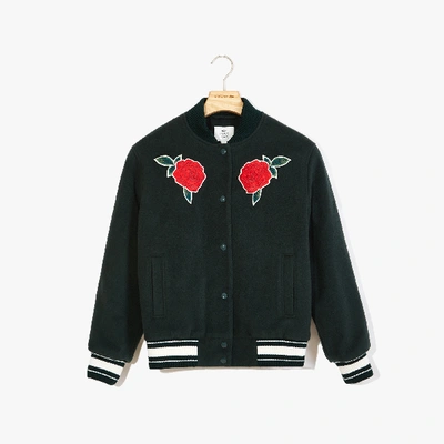Shop Lacoste Women's Live Rose-embroidered Varsity Jacket In Green