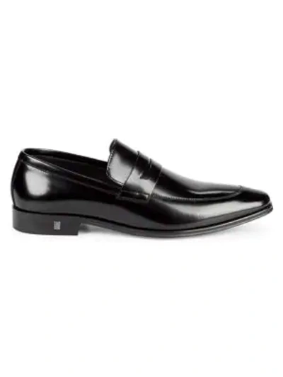 Shop Versace Leather Penny Loafers In Black