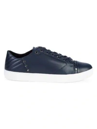 Shop Versace Studded Leather Sneakers In Blue