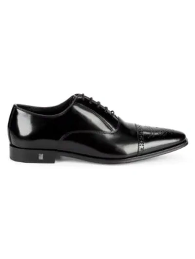 Shop Versace Brogue Cap-toe Leather Oxfords In Black