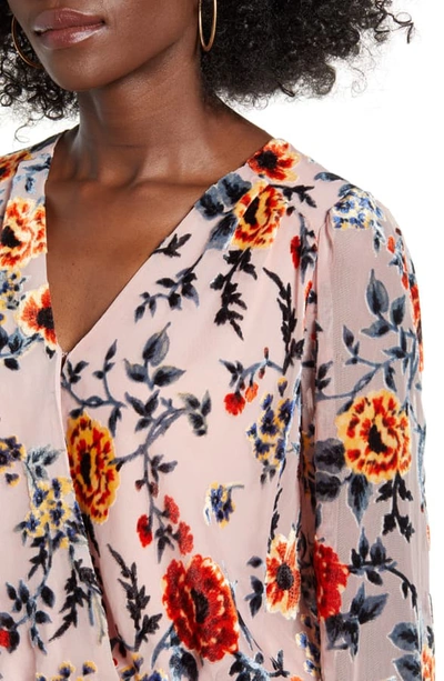 Shop Astr Faux Wrap Burnout Top In Blush/ Red Floral Burnout