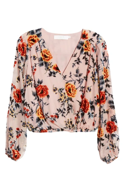 Shop Astr Faux Wrap Burnout Top In Blush/ Red Floral Burnout