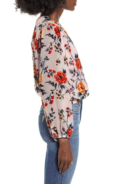 Shop Astr Faux Wrap Burnout Top In Blush/ Red Floral Burnout