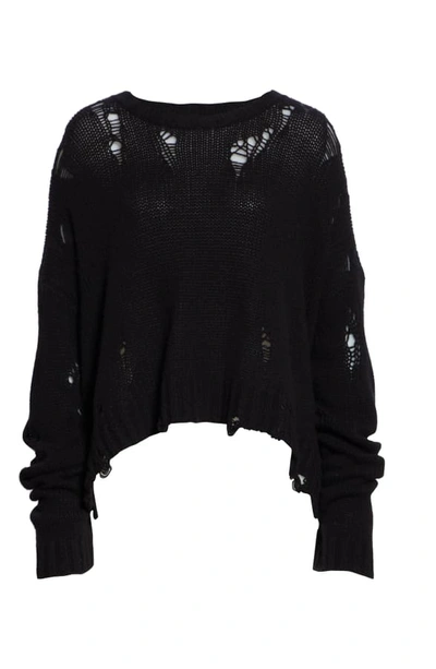 Shop R13 Shredded Side Slit Wool Sweater In Black