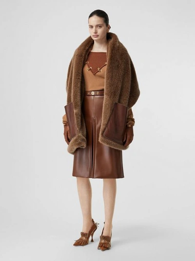 Shop Burberry Faux Fur And Cashmere Stole In Camel