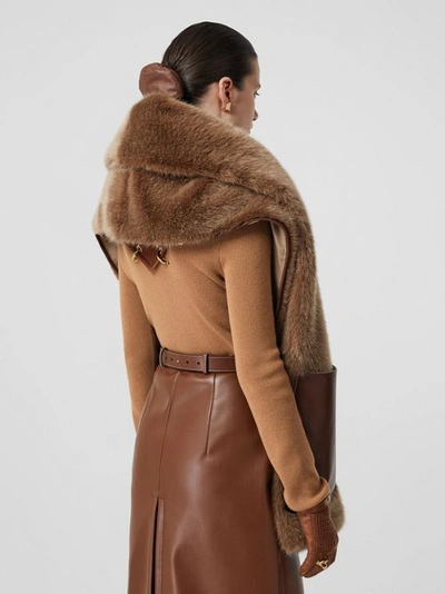 Shop Burberry Faux Fur And Cashmere Stole In Camel