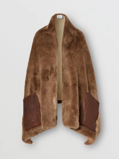 Shop Burberry Faux Fur And Cashmere Stole In Camel