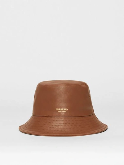 Burberry Logo Detail Leather Bucket Hat In Brown | ModeSens