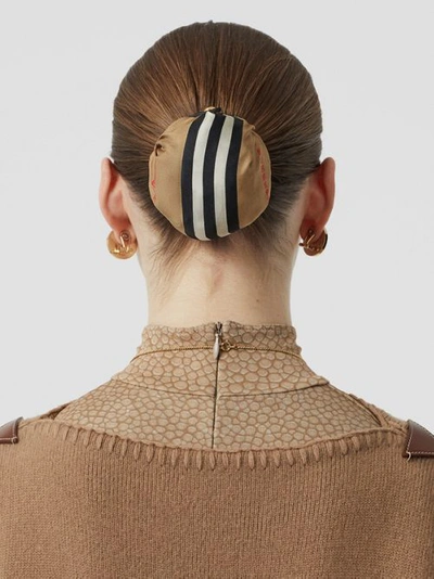 Shop Burberry Icon Stripe Silk Chignon Cover In Beige