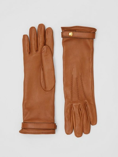 Shop Burberry Silk-lined Lambskin Gloves In Brown