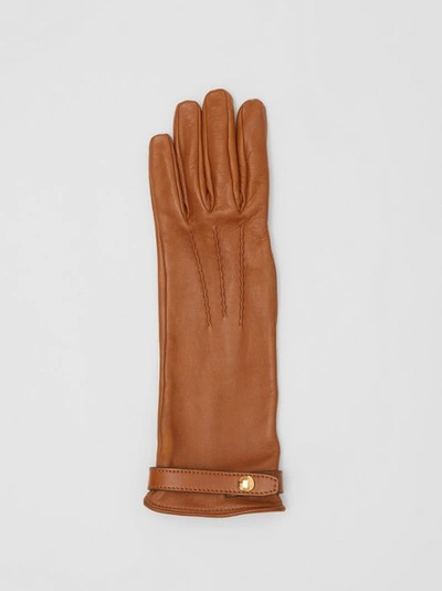 Shop Burberry Silk-lined Lambskin Gloves In Brown