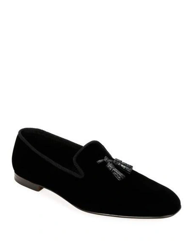 Shop Tom Ford Men's Velvet Tassel Loafers In Black