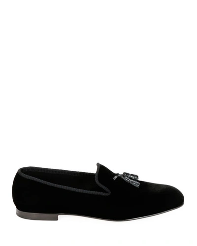 Shop Tom Ford Men's Velvet Tassel Loafers In Black