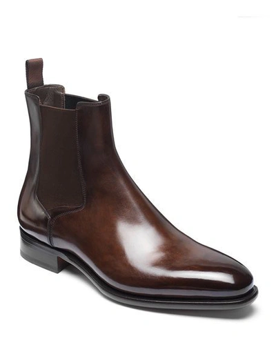 Shop Santoni Men's Lock Leather Chelsea Boots In Brown