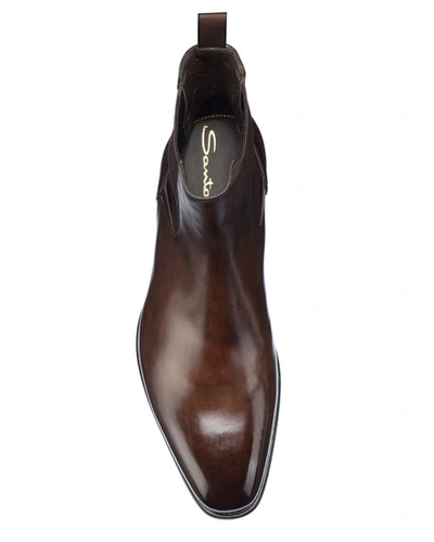 Shop Santoni Men's Lock Leather Chelsea Boots In Brown