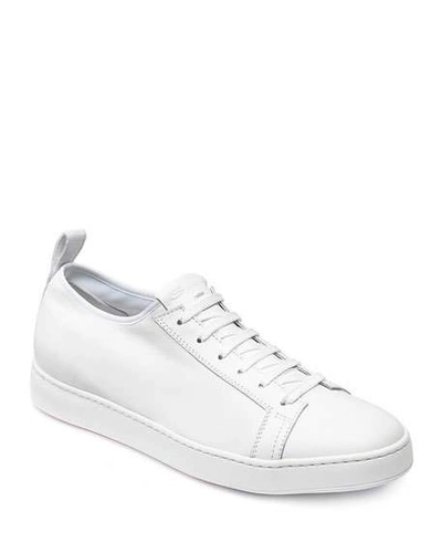 Shop Santoni Men's Clean Iconic Stretch Leather Sneakers In White