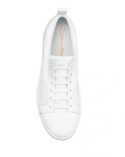 Shop Santoni Men's Clean Iconic Stretch Leather Sneakers In White