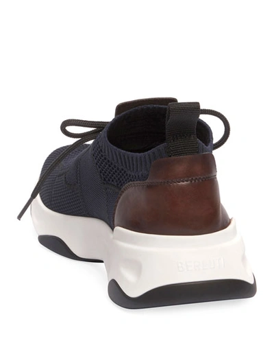 Berluti Men's Shadow Knit and Leather Sneaker