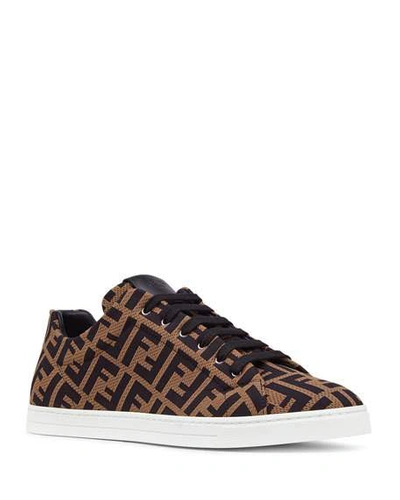 Shop Fendi Men's Allover Ff Low-top Sneakers In Brown