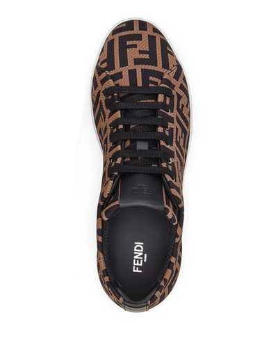 Shop Fendi Men's Allover Ff Low-top Sneakers In Brown