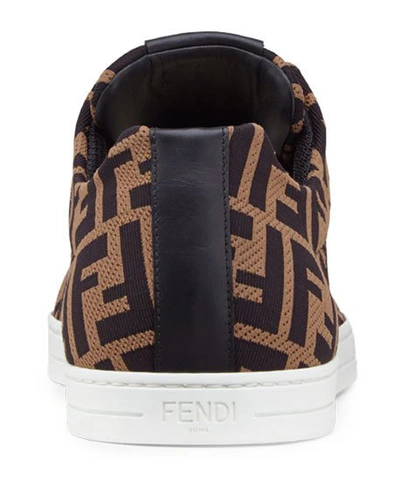 Shop Fendi Men's Allover Ff Low-top Sneakers In Brown