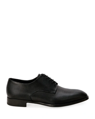 Shop Giorgio Armani Men's Textured Leather Derby Shoes In Black