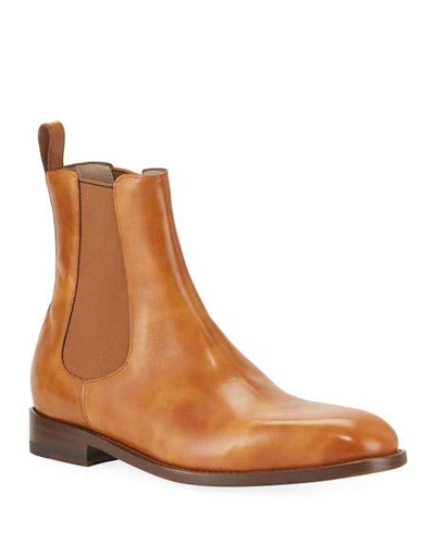 Shop Manolo Blahnik Men's Delsa Leather Chelsea Boots In Brown