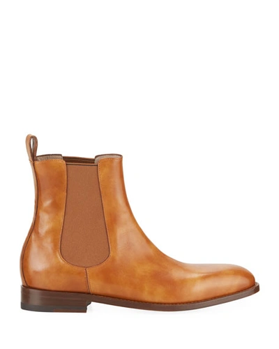 Shop Manolo Blahnik Men's Delsa Leather Chelsea Boots In Brown