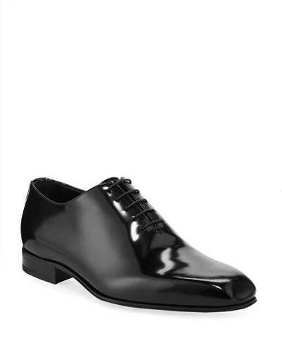 Shop Ermenegildo Zegna Men's Monte Carlo Whole-cut Spazzolato Leather Oxford Shoes In Black