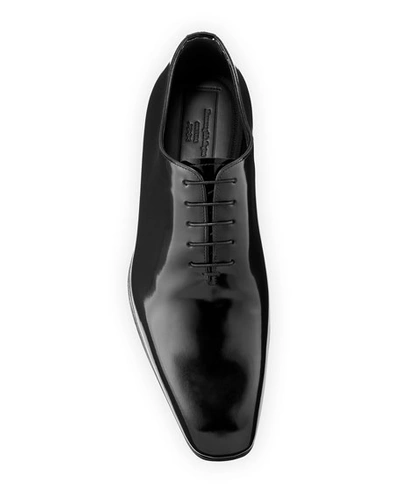 Shop Ermenegildo Zegna Men's Monte Carlo Whole-cut Spazzolato Leather Oxford Shoes In Black