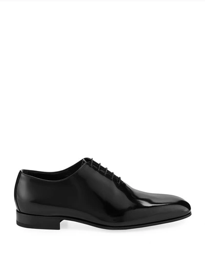 Shop Ermenegildo Zegna Men's Monte Carlo Whole-cut Spazzolato Leather Oxford Shoes In Black
