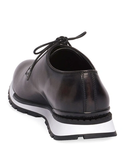 Shop Berluti Men's Fast Track Torino Scritto Calf Leather Sneaker In Black