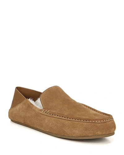 Shop Vince Men's Gino Lamb-shearling & Suede Slippers In Beige
