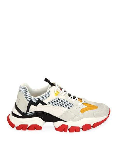 Shop Moncler Men's Leave No Trace Colorblock Mesh & Leather Sneakers In White