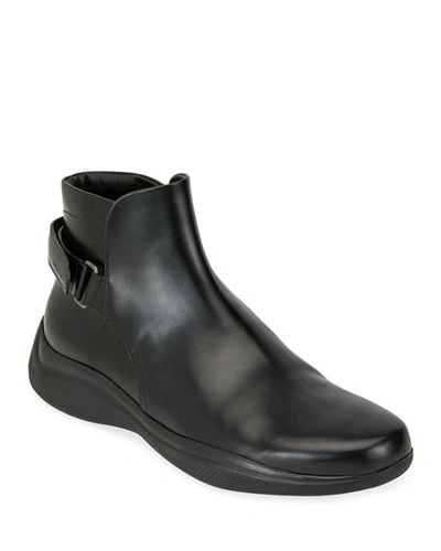 Shop Prada Men's Spazzolato Leather Combat Boots In Black