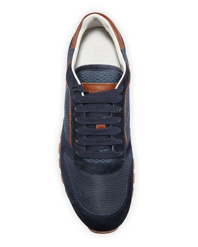 Shop Brunello Cucinelli Men's Suede & Mesh Runner Sneakers In Blue